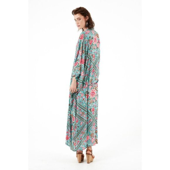 Spell & The Gypsy Babushka Turquoise Maxi Kimono Robe OS b225e - Picture 5 of 13